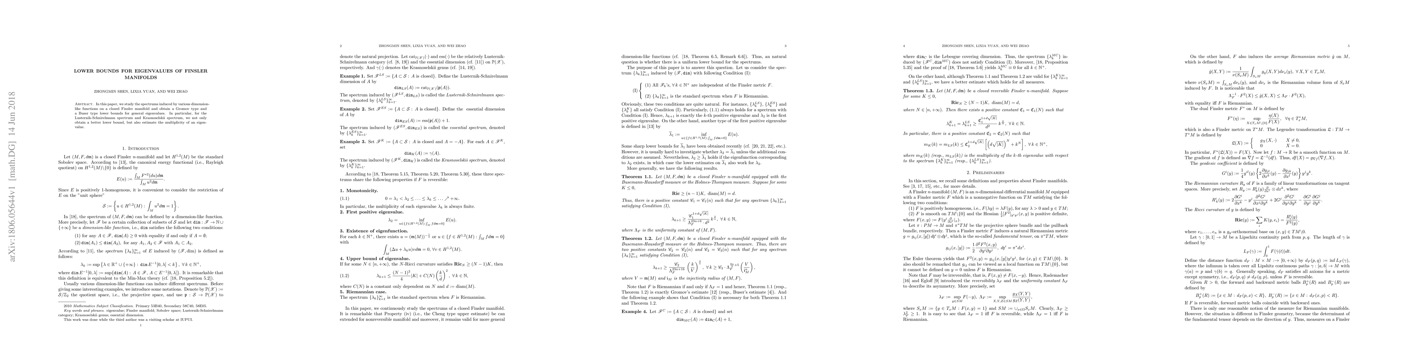 Thumbnail for Lower bounds for eigenvalues of Finsler manifolds