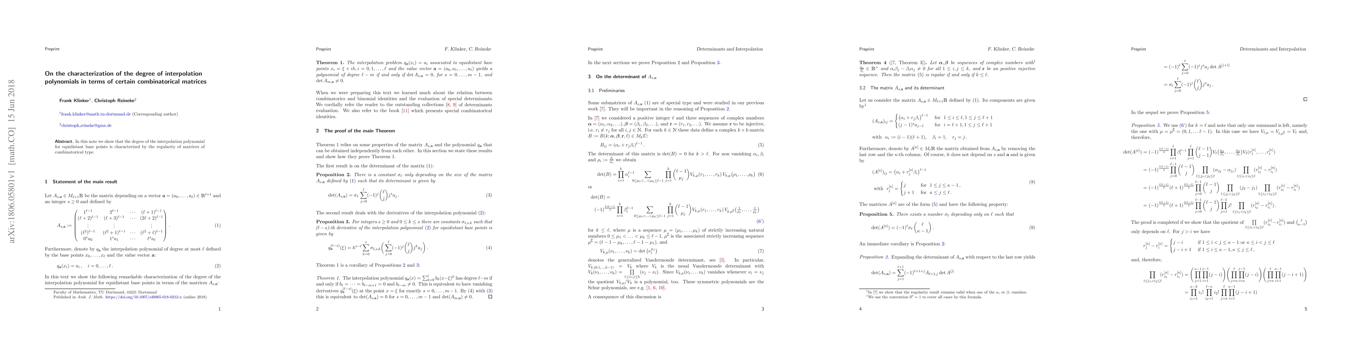 Thumbnail for On the characterization of the degree of interpolation polynomials in
  terms of certain combinatorical matrices