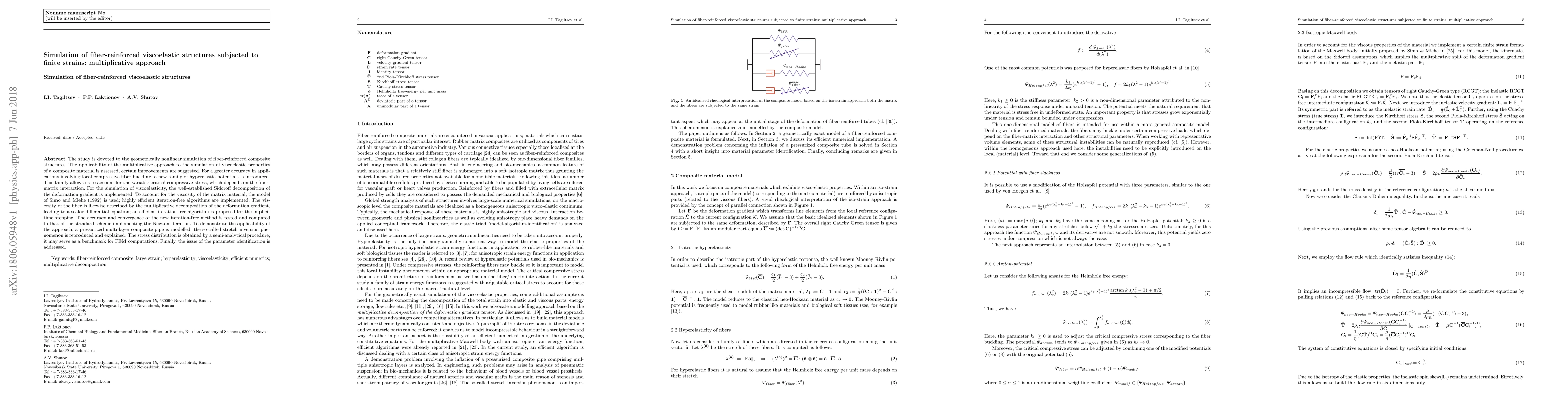 Thumbnail for Simulation of fiber-reinforced viscoelastic structures subjected to
  finite strains: multiplicative approach