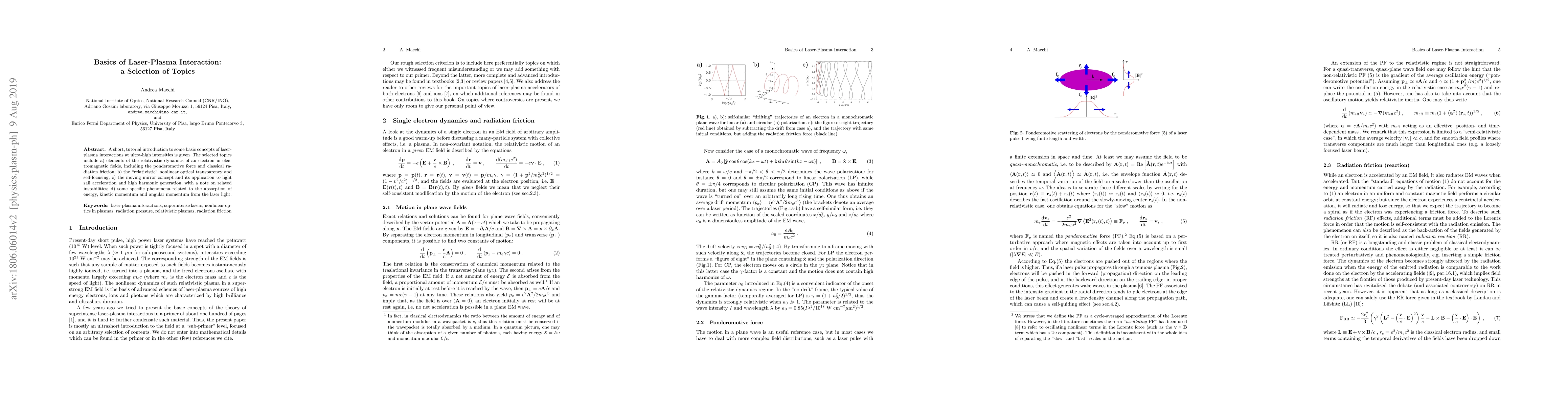 Thumbnail for Basics of Laser-Plasma Interaction: a Selection of Topics