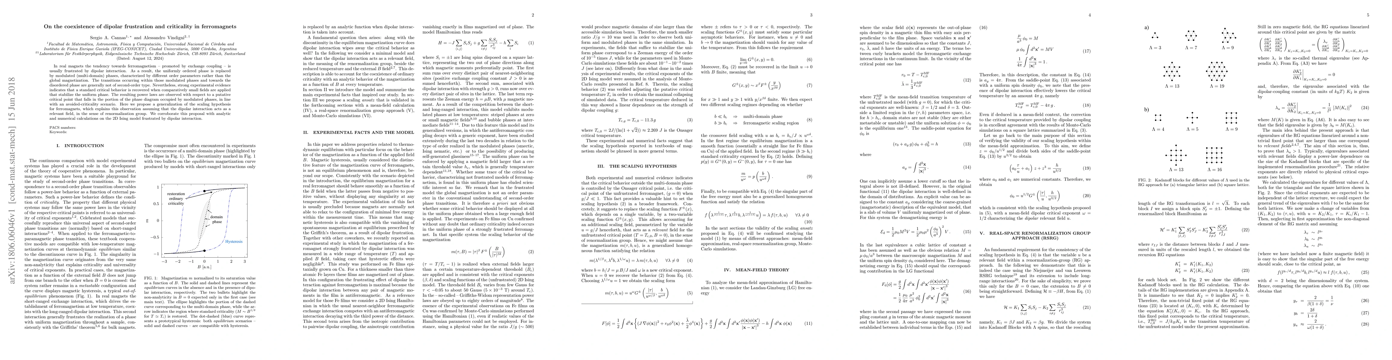 Thumbnail for On the coexistence of dipolar frustration and criticality in
  ferromagnets