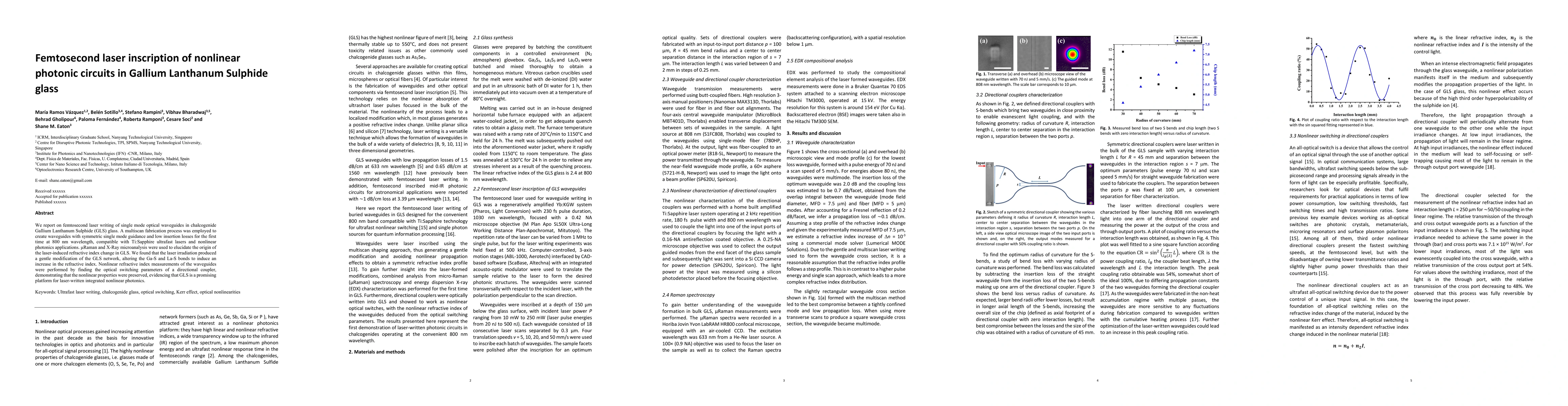 Thumbnail for Femtosecond laser inscription of nonlinear photonic circuits in Gallium
  Lanthanum Sulphide glass
