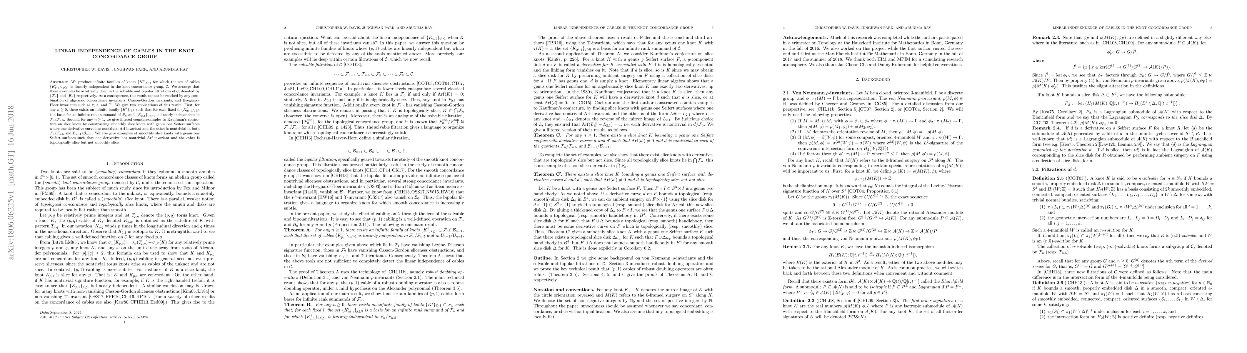 Thumbnail for Linear independence of cables in the knot concordance group