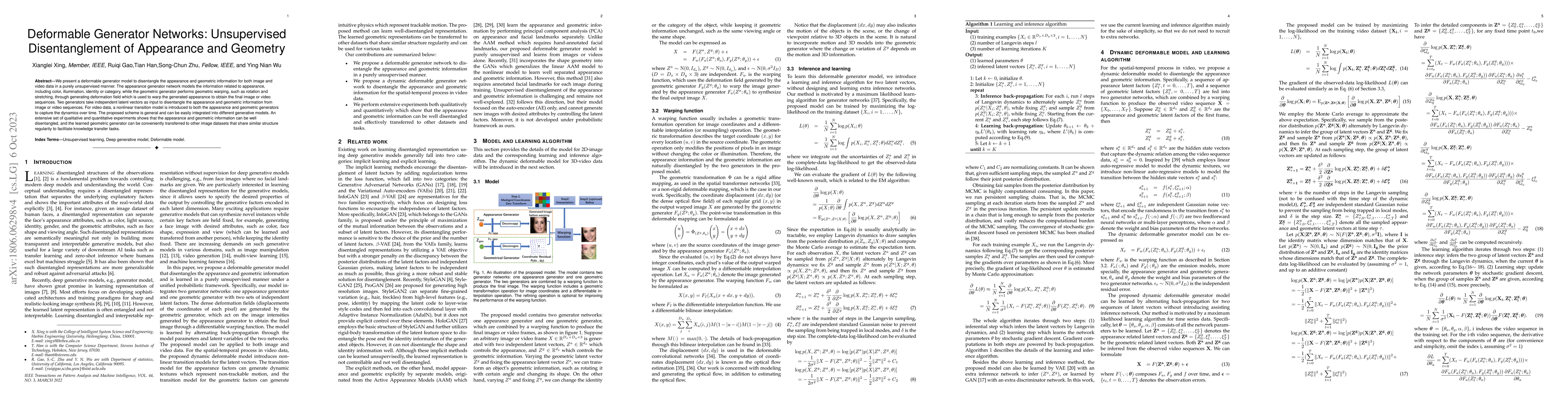 Thumbnail for Deformable Generator Networks: Unsupervised Disentanglement of
  Appearance and Geometry