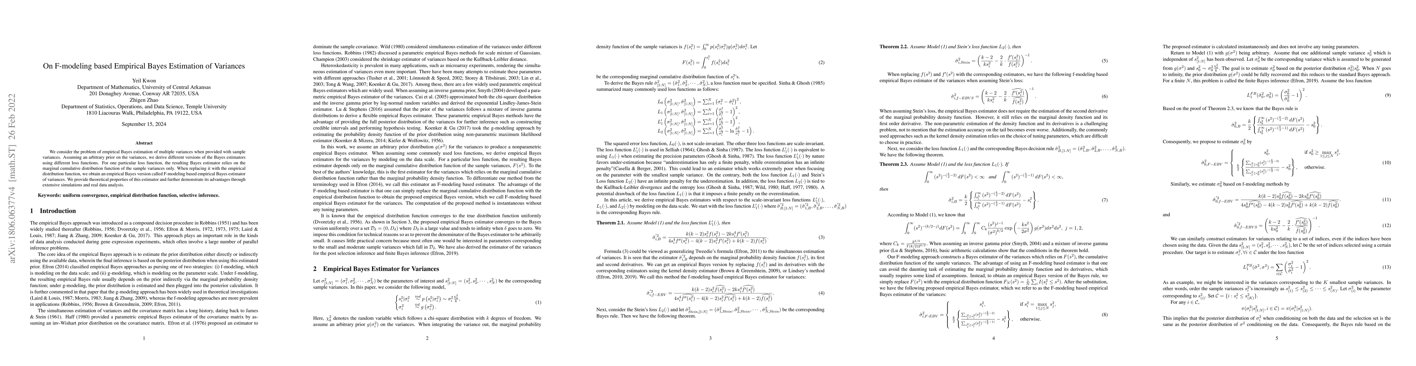 Thumbnail for On F-Modelling based Empirical Bayes Estimation of Variances