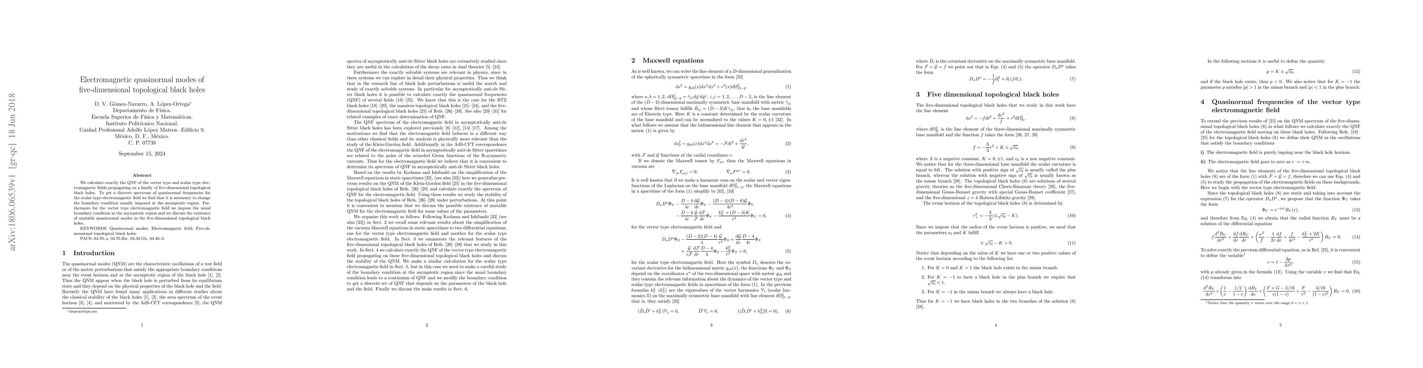 Thumbnail for Electromagnetic quasinormal modes of five-dimensional topological black
  holes