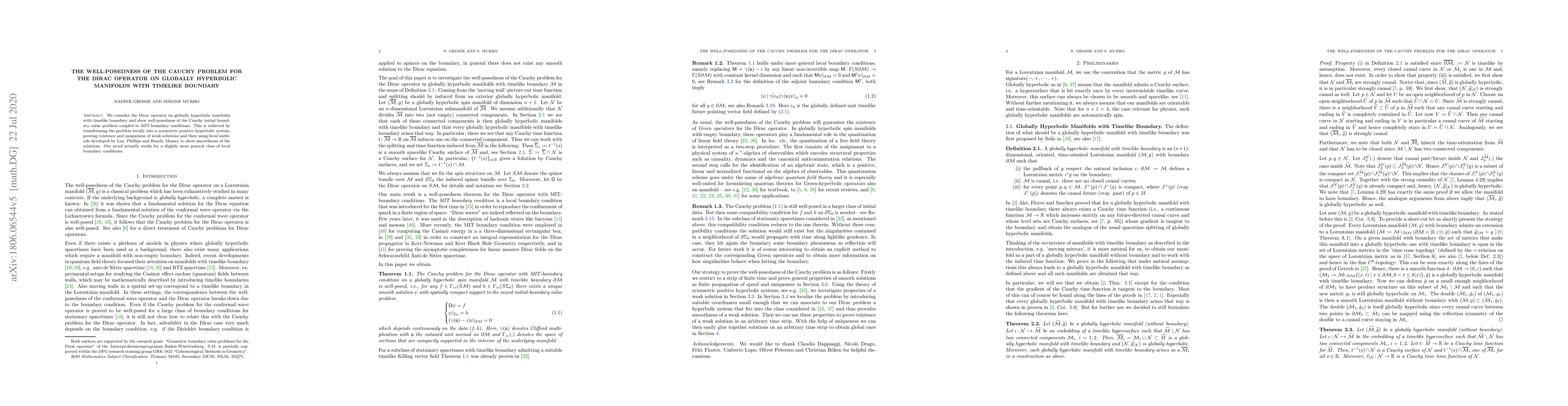 Thumbnail for The well-posedness of the Cauchy problem for the Dirac operator on
  globally hyperbolic manifolds with timelike boundary