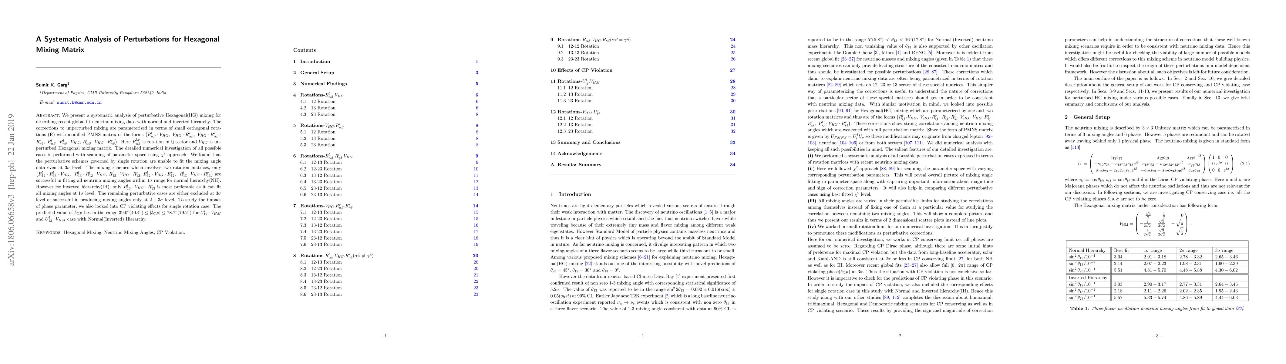Thumbnail for A Systematic Analysis of Perturbations for Hexagonal Mixing Matrix