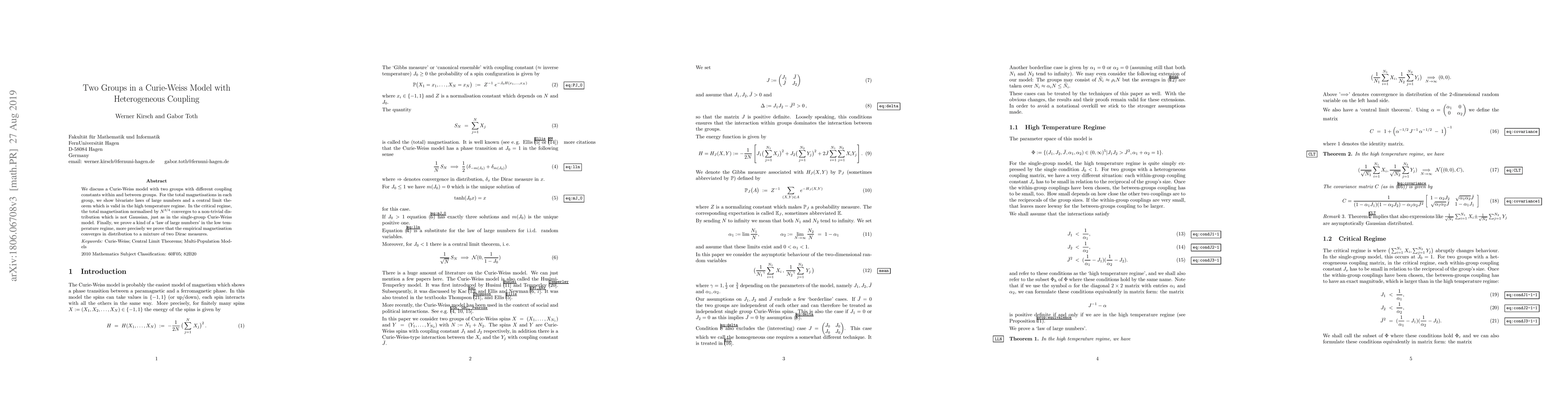Thumbnail for Two Groups in a Curie-Weiss Model with Heterogeneous Coupling