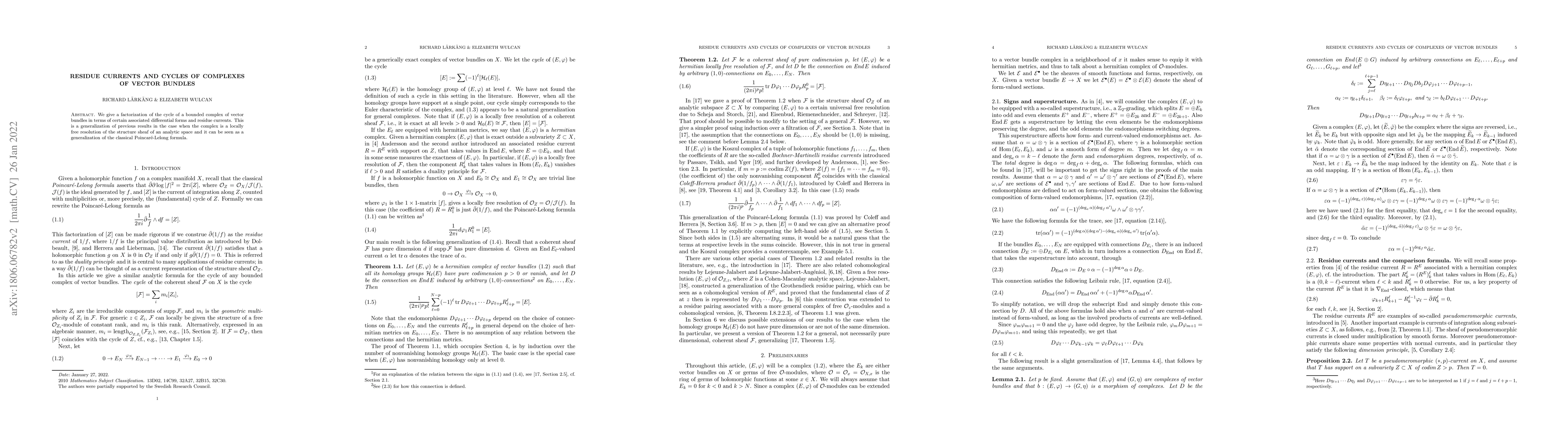 Thumbnail for Residue currents and cycles of complexes of vector bundles