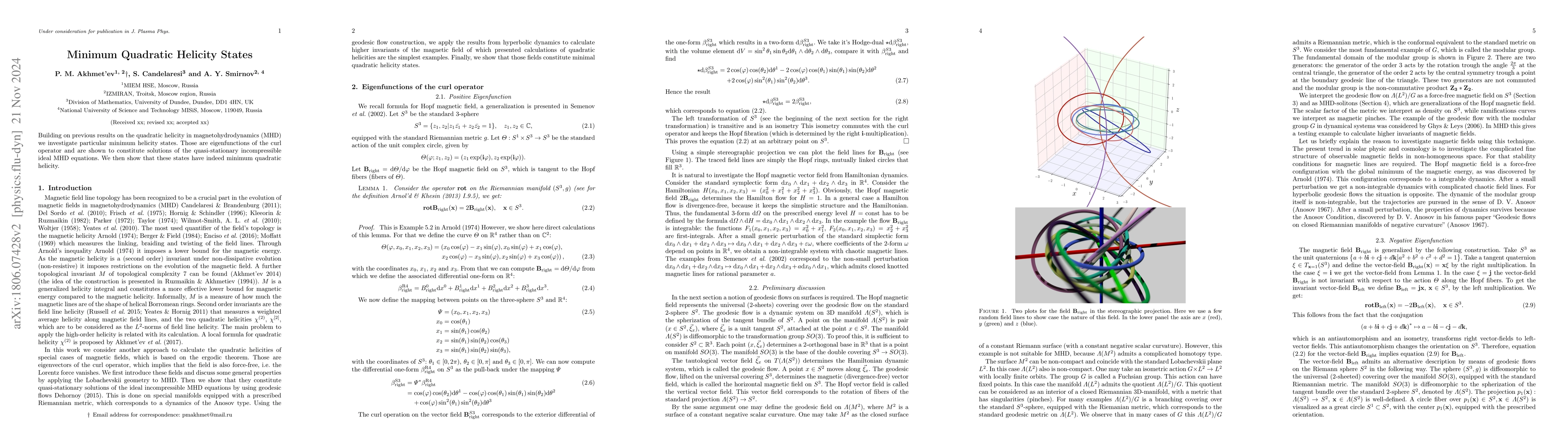 Thumbnail for Minimum Quadratic Helicity States