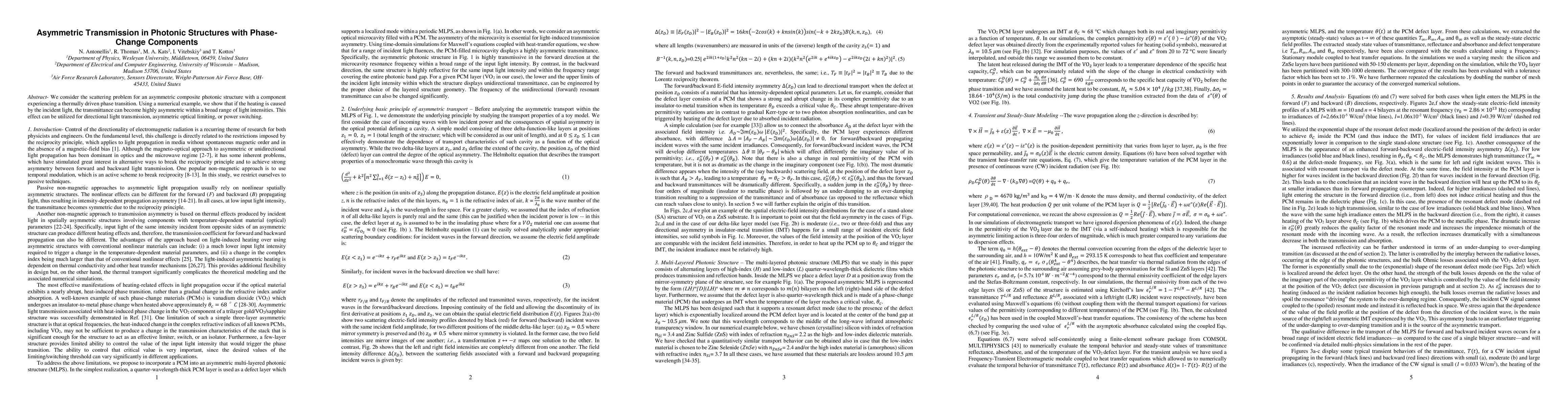 Thumbnail for Asymmetric Transmission in Photonic Structures with Phase-Change
  Components