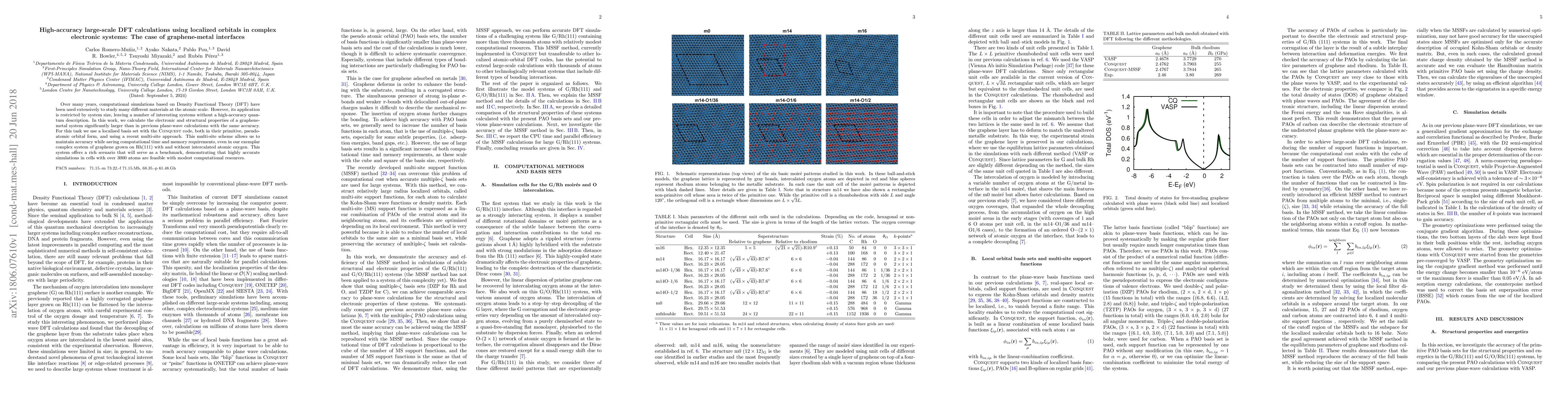 Thumbnail for High-accuracy large-scale DFT calculations using localized orbitals in
  complex electronic systems: The case of graphene-metal interfaces