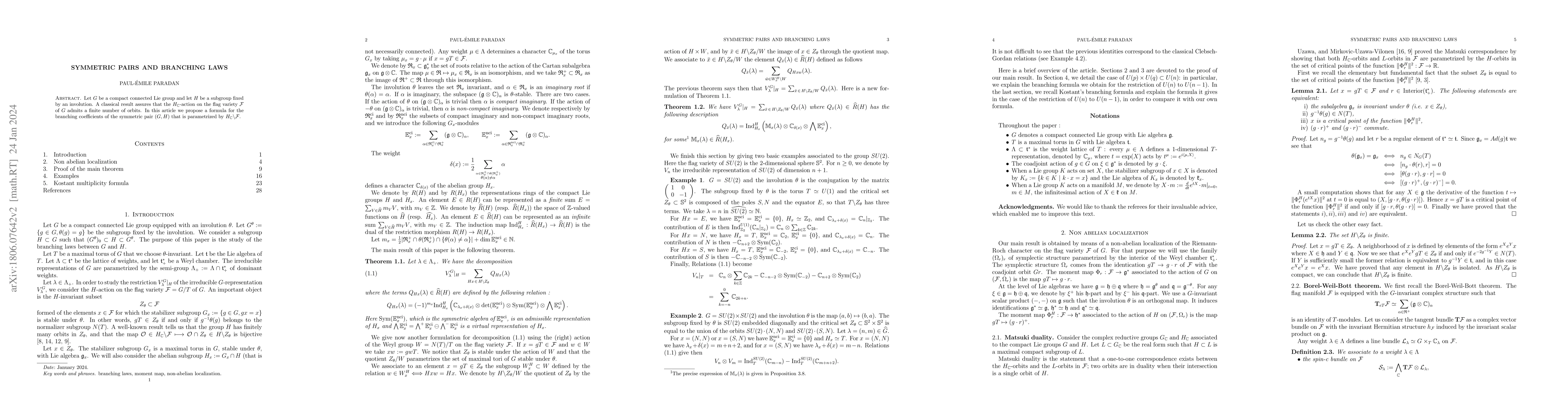 Thumbnail for Symmetric pairs and branching laws