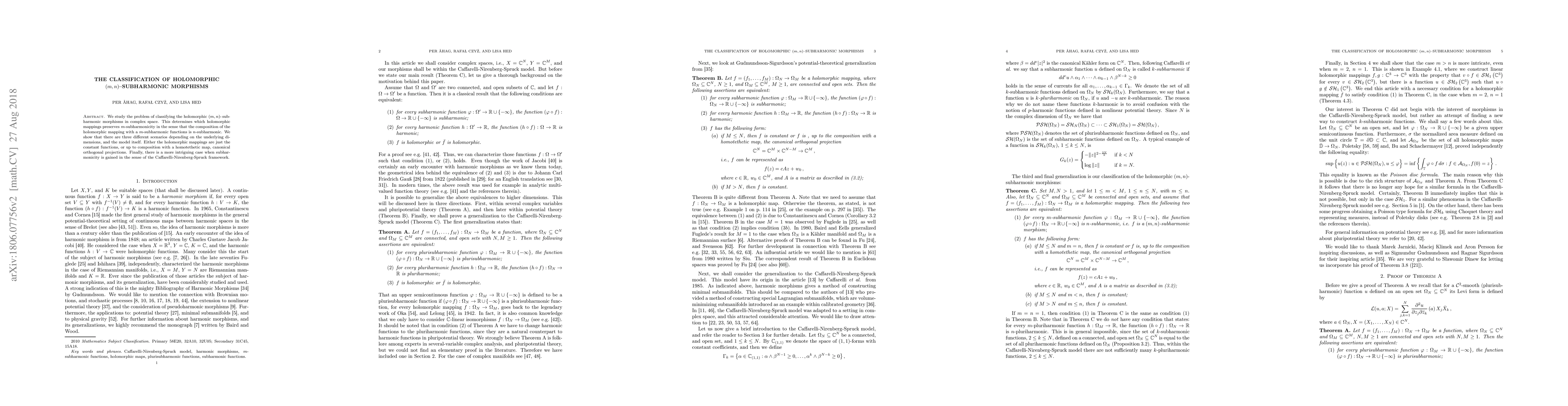 Thumbnail for The classification of holomorphic $(m,n)$--subharmonic morphisms