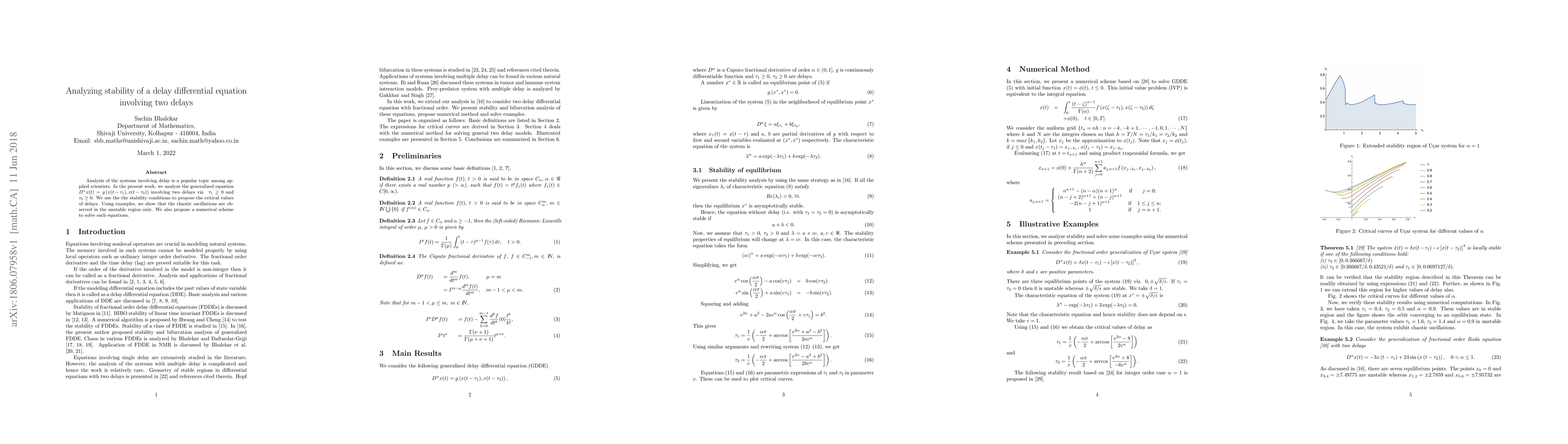 Thumbnail for Analyzing stability of a delay differential equation involving two
  delays