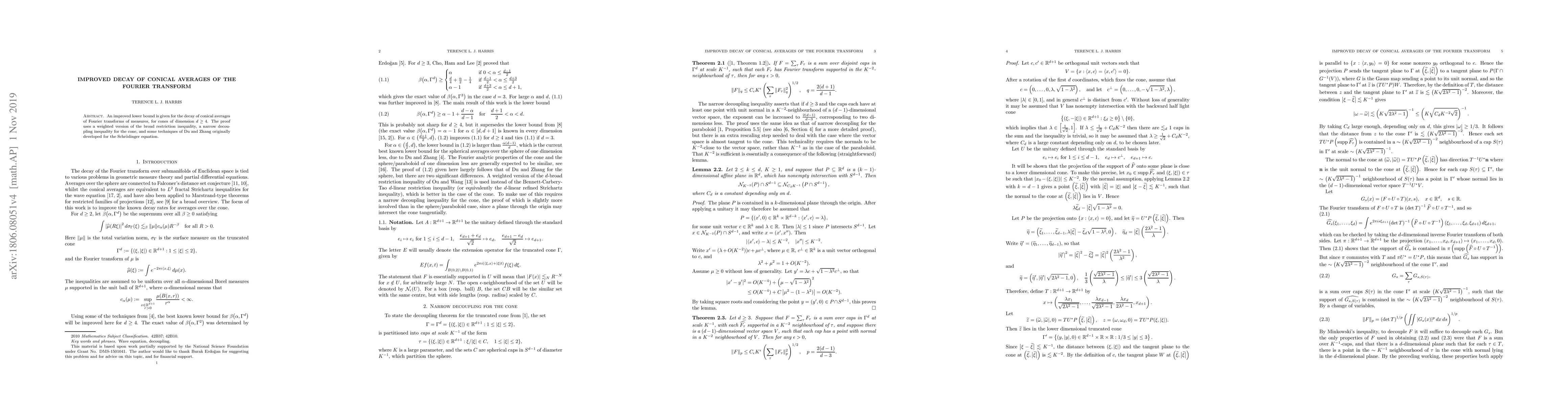 Thumbnail for Improved decay of conical averages of the Fourier transform