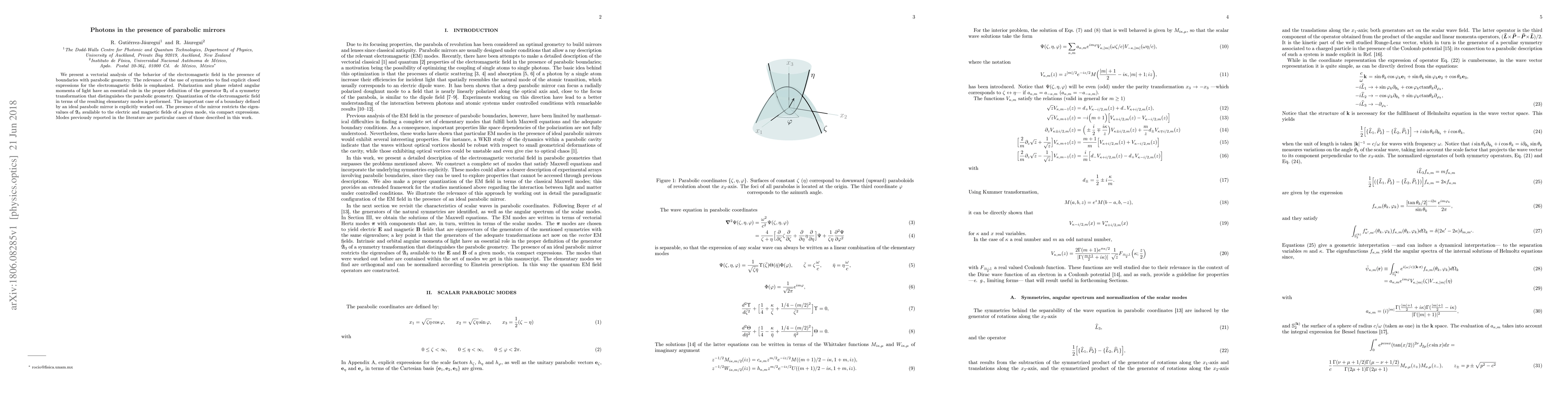 Thumbnail for Photons in the presence of parabolic mirrors