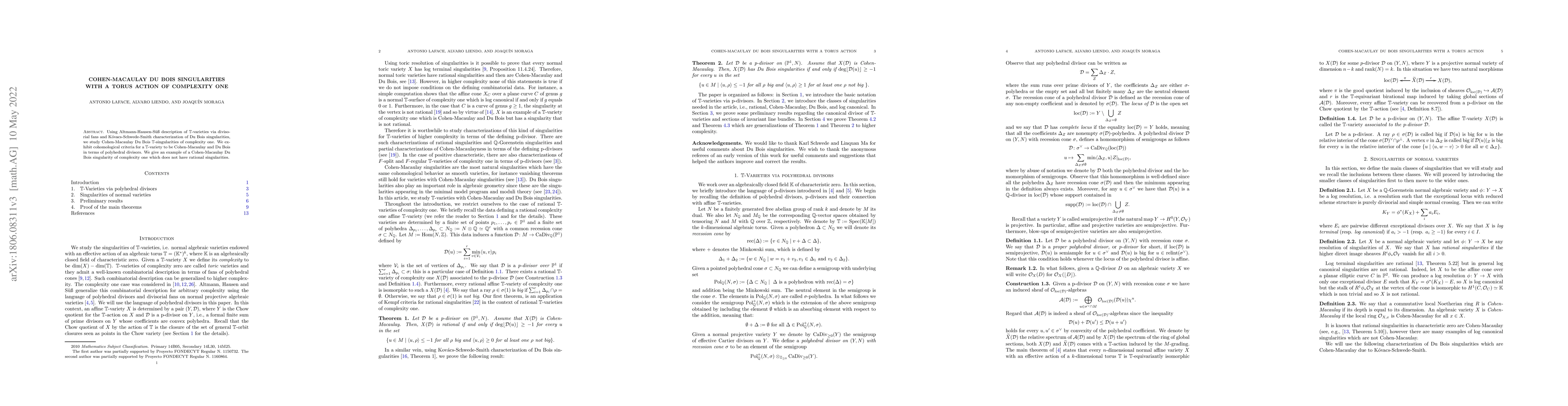 Thumbnail for Cohen-Macaulay Du Bois singularities with a torus action of complexity
  one