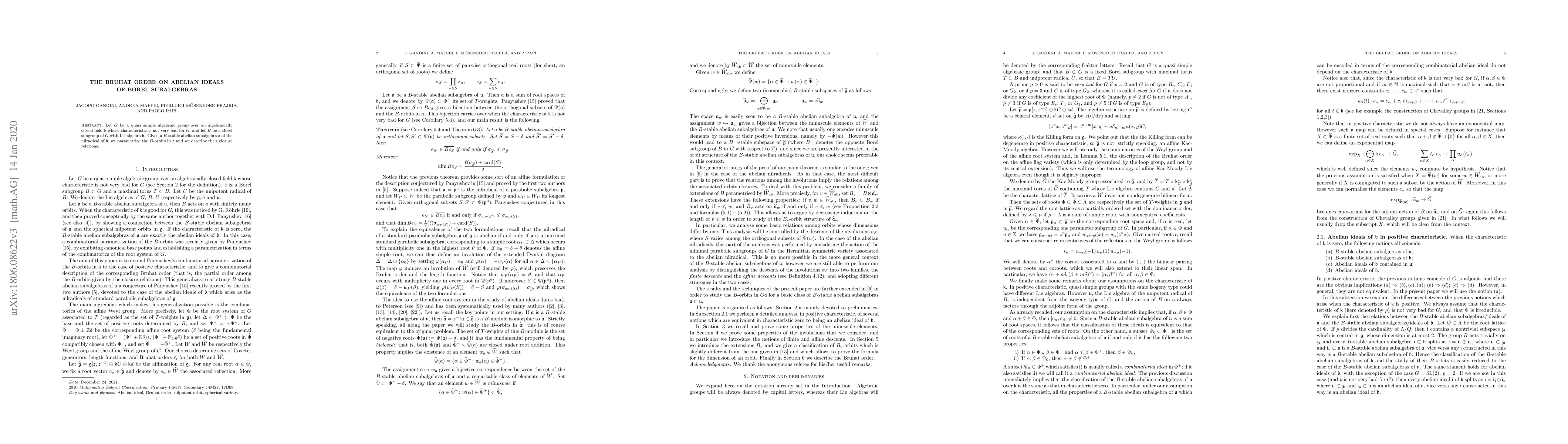 Thumbnail for The Bruhat order on abelian ideals of Borel subalgebras