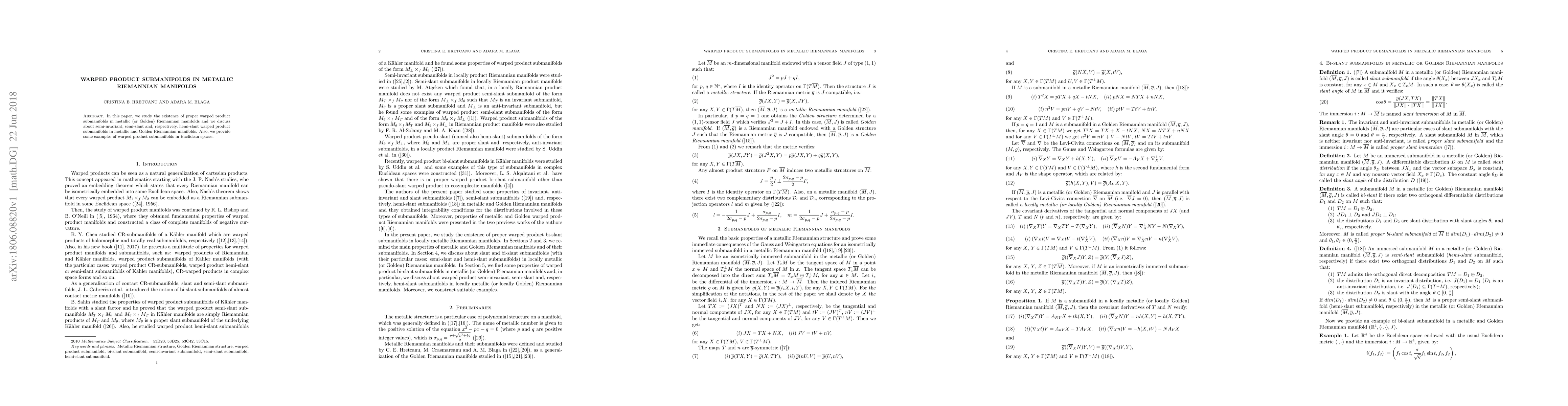 Thumbnail for Warped product submanifolds in metallic Riemannian manifolds