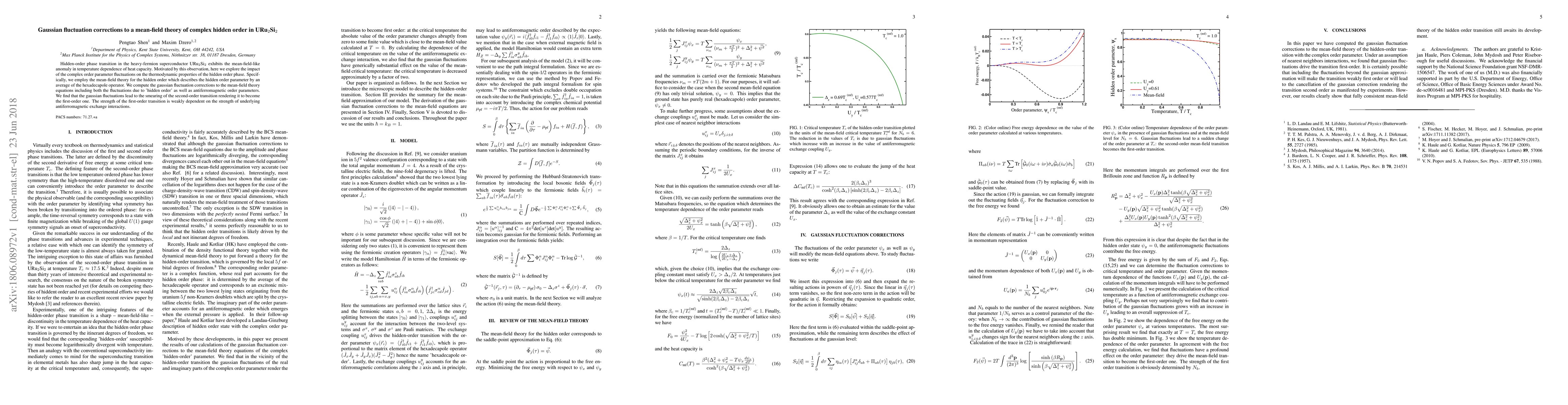 Thumbnail for Gaussian fluctuation corrections to a mean-field theory of complex
  hidden order in URu$_2$Si$_2$