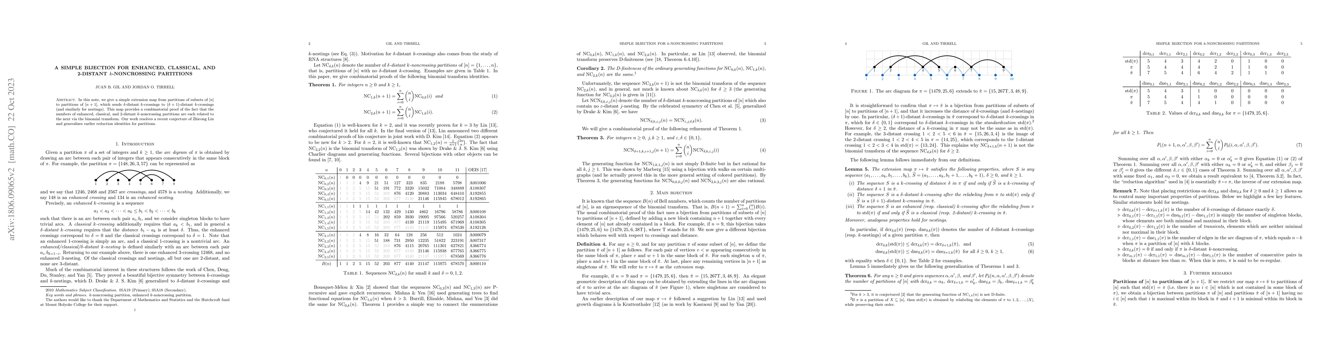 Thumbnail for A simple bijection for enhanced, classical, and 2-distant k-noncrossing
  partitions