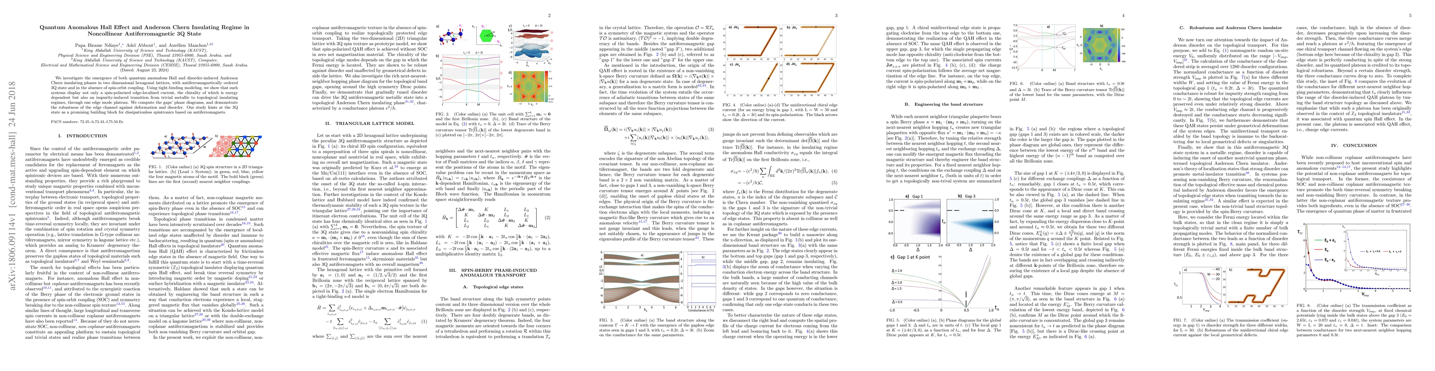 Thumbnail for Quantum Anomalous Hall Effect and Anderson Chern Insulating Regime in
  Noncollinear Antiferromagnetic 3Q State