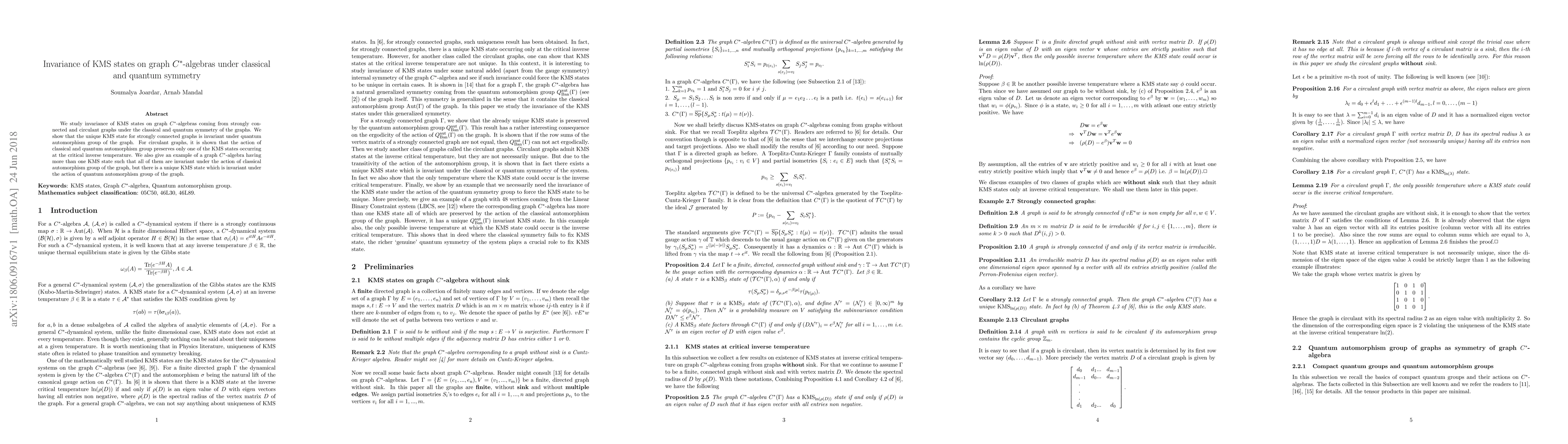 Thumbnail for Invariance of KMS states on graph C*-algebras under classical and
  quantum symmetry