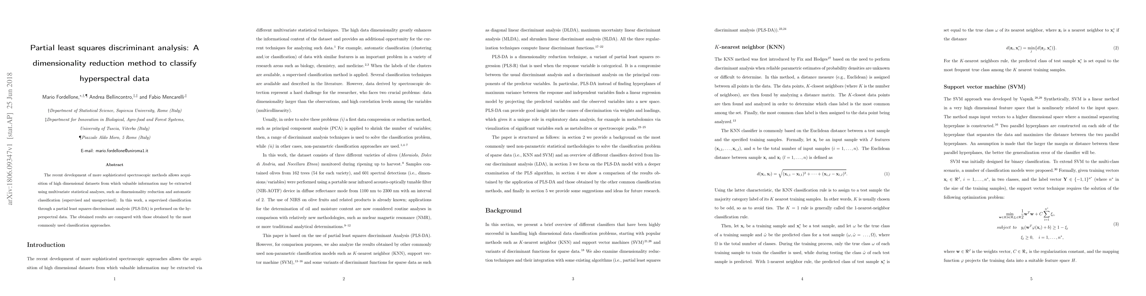 Thumbnail for Partial least squares discriminant analysis: A dimensionality reduction
  method to classify hyperspectral data