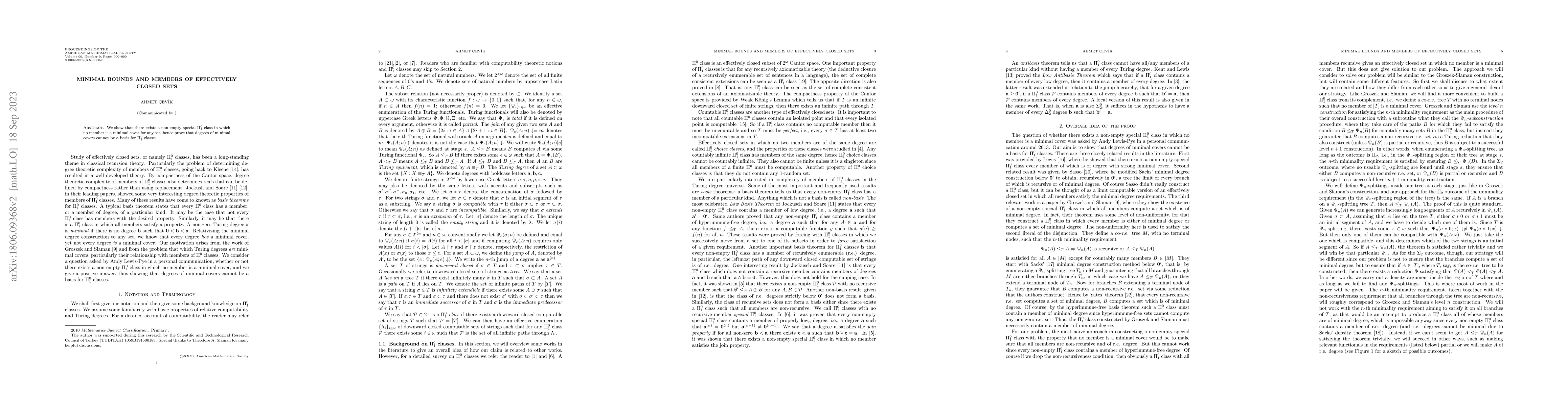 Thumbnail for Minimal bounds and members of effectively closed sets