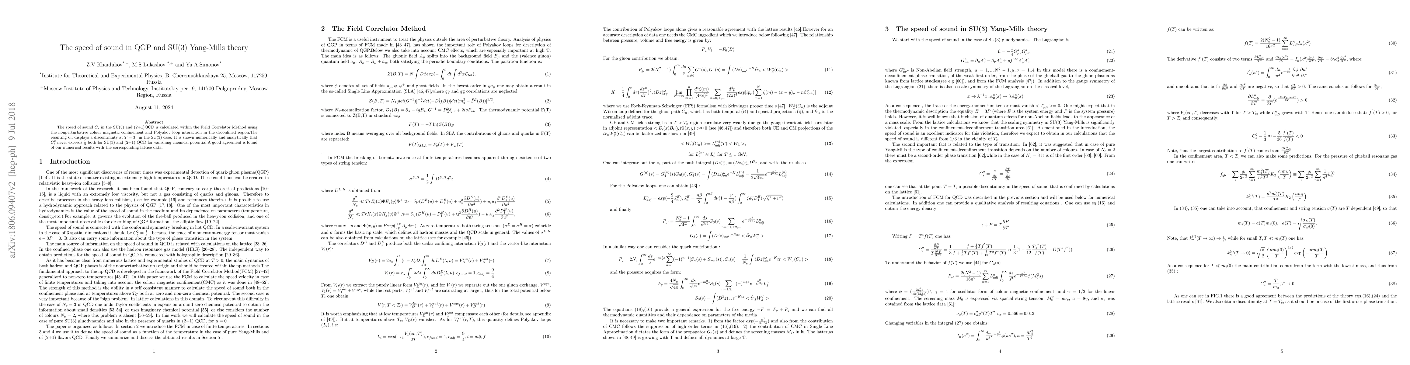 Thumbnail for The speed of sound in QGP and SU(3) Yang-Mills theory