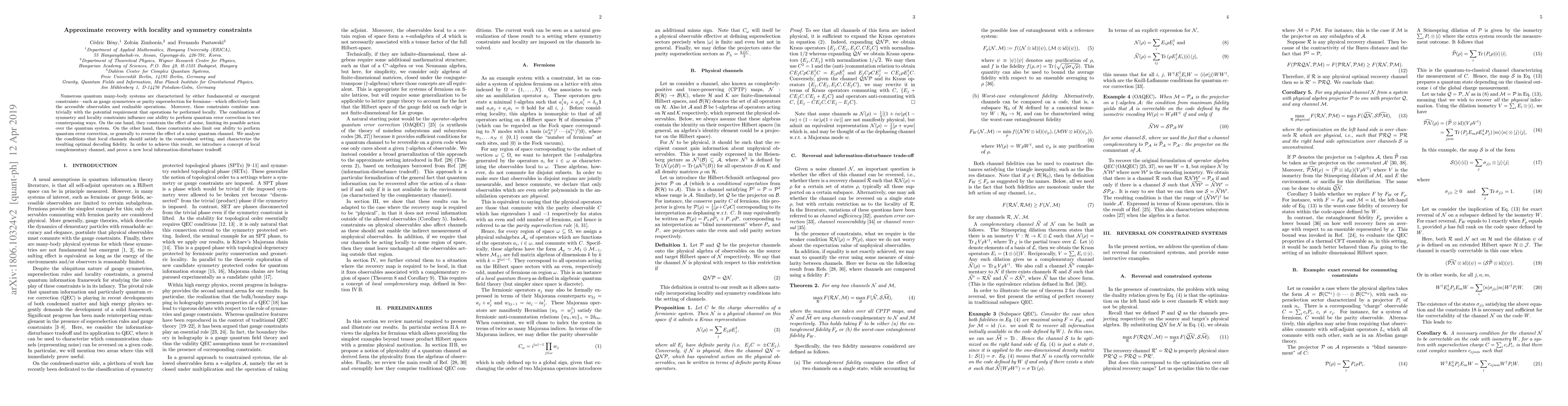 Thumbnail for Approximate recovery with locality and symmetry constraints