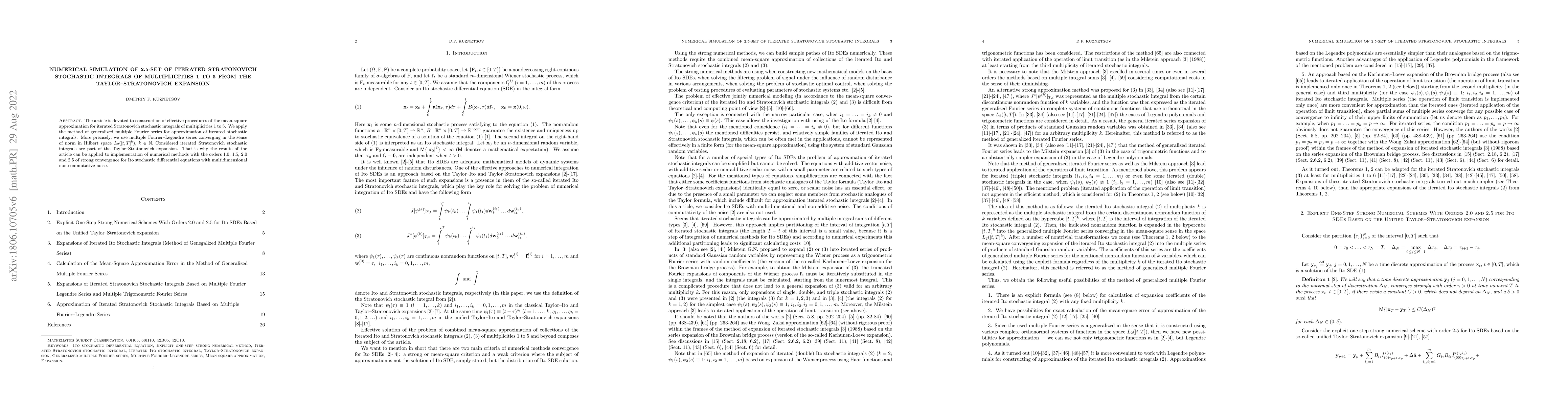 Thumbnail for Numerical Simulation of 2.5-Set of Iterated Stratonovich Stochastic
  Integrals of Multiplicities 1 to 5 From the Taylor-Stratonovich Expansion