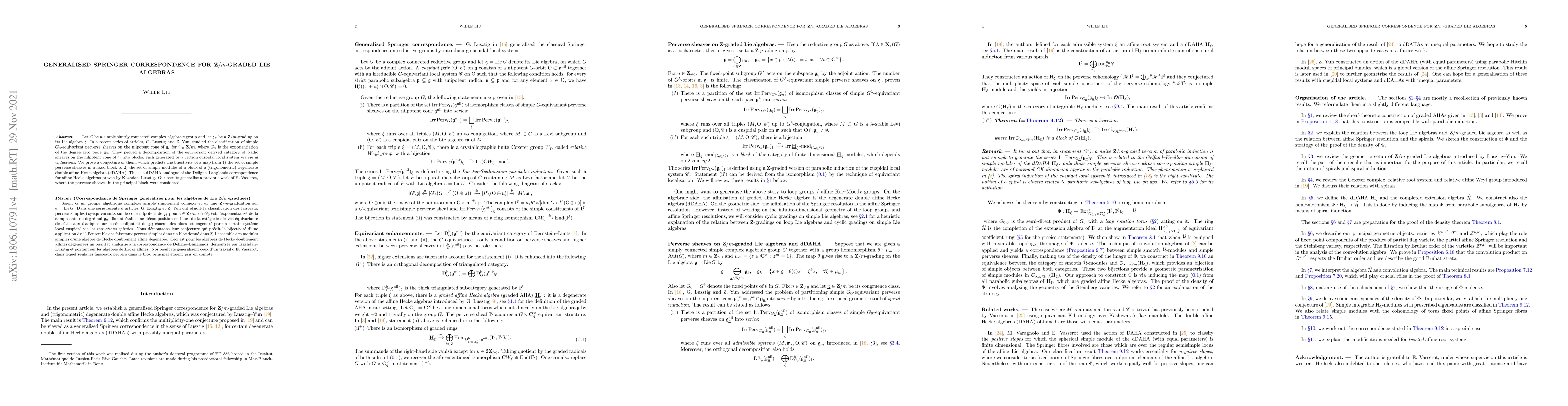 Thumbnail for Generalised Springer correspondence for Z/m-graded Lie algebras