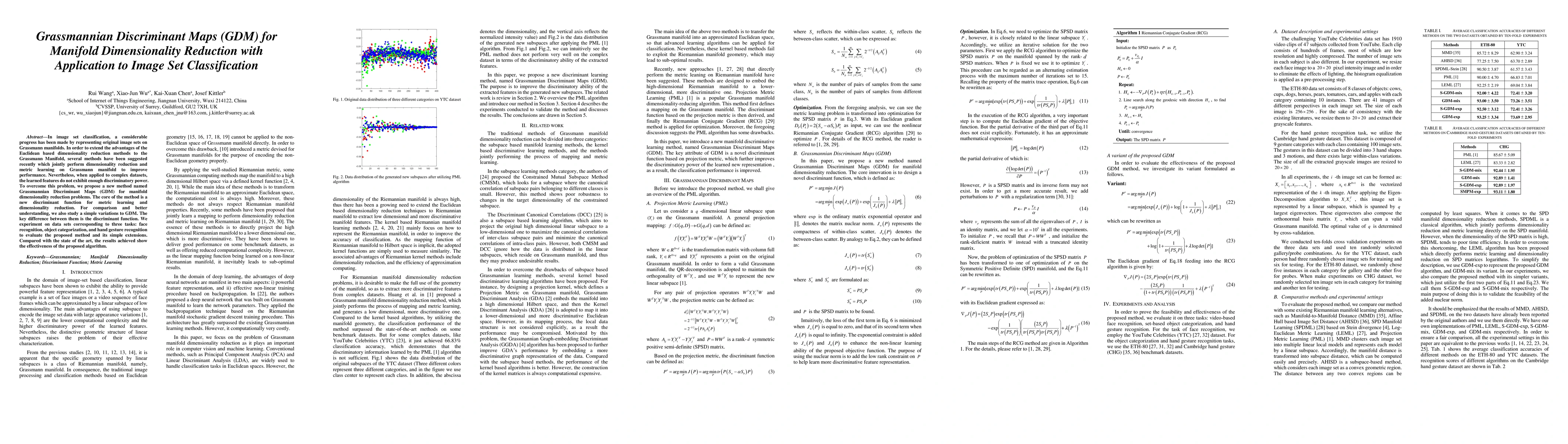 Thumbnail for Grassmannian Discriminant Maps (GDM) for Manifold Dimensionality
  Reduction with Application to Image Set Classification