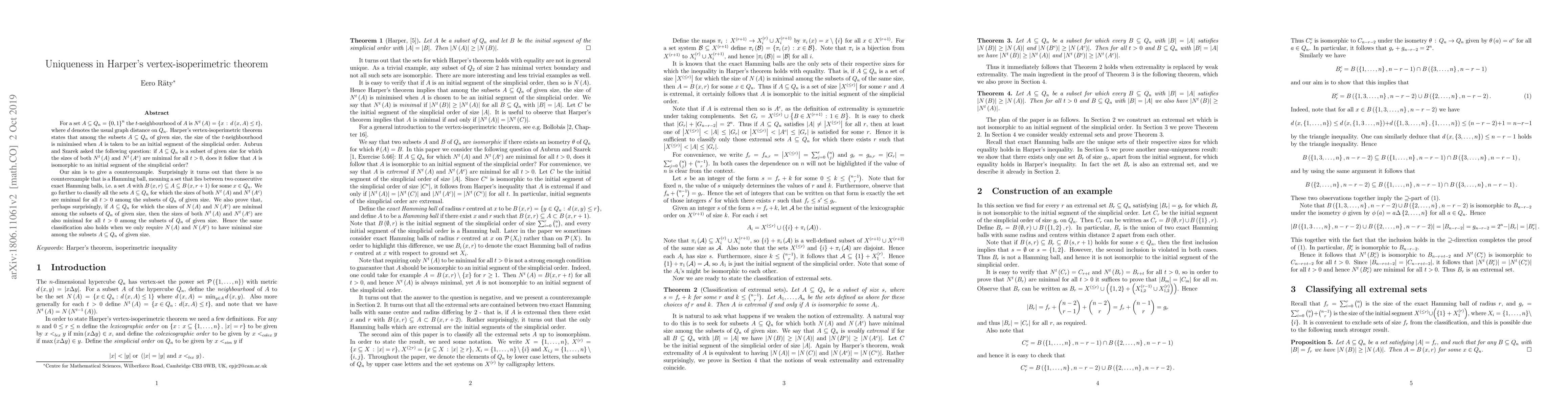 Thumbnail for Uniqueness in Harper's vertex-isoperimetric theorem