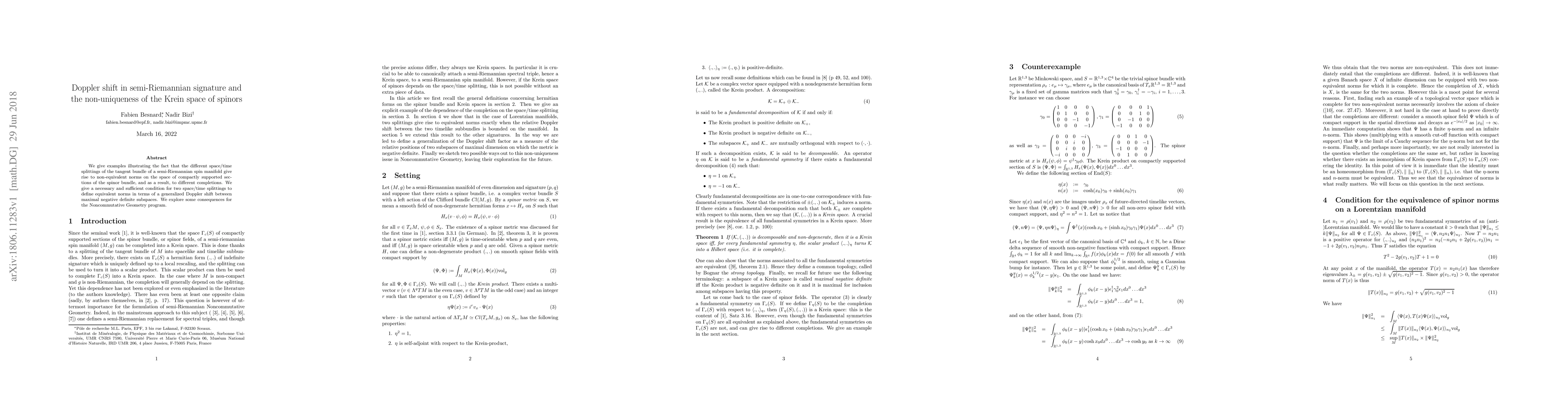 Thumbnail for Doppler shift in semi-Riemannian signature and the non-uniqueness of the
  Krein space of spinors