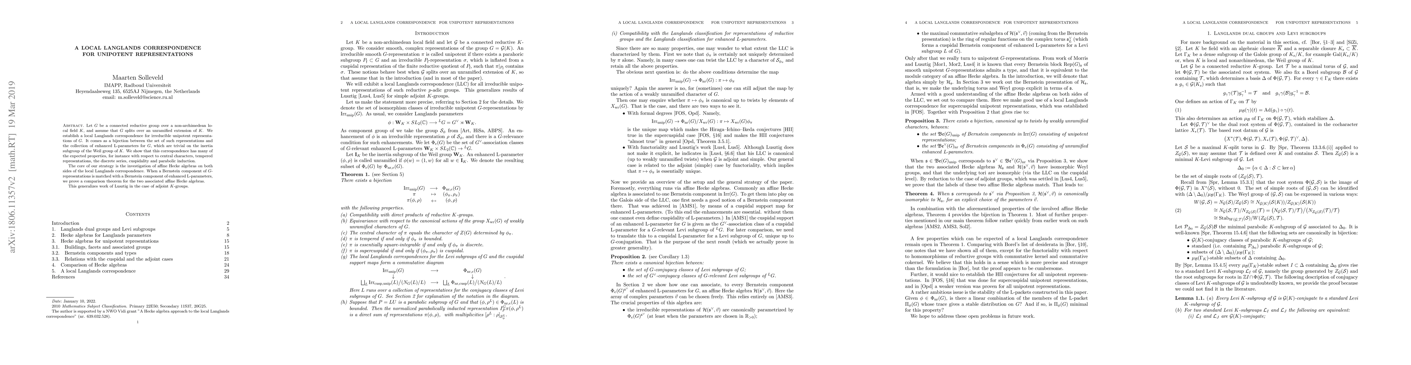 Thumbnail for A local Langlands correspondence for unipotent representations
