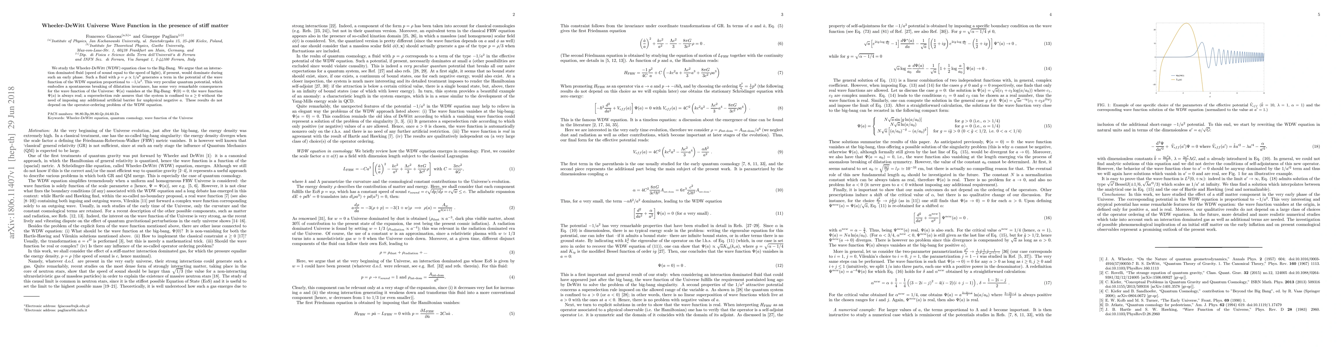 Thumbnail for Wheeler-DeWitt Universe Wave Function in the presence of stiff matter