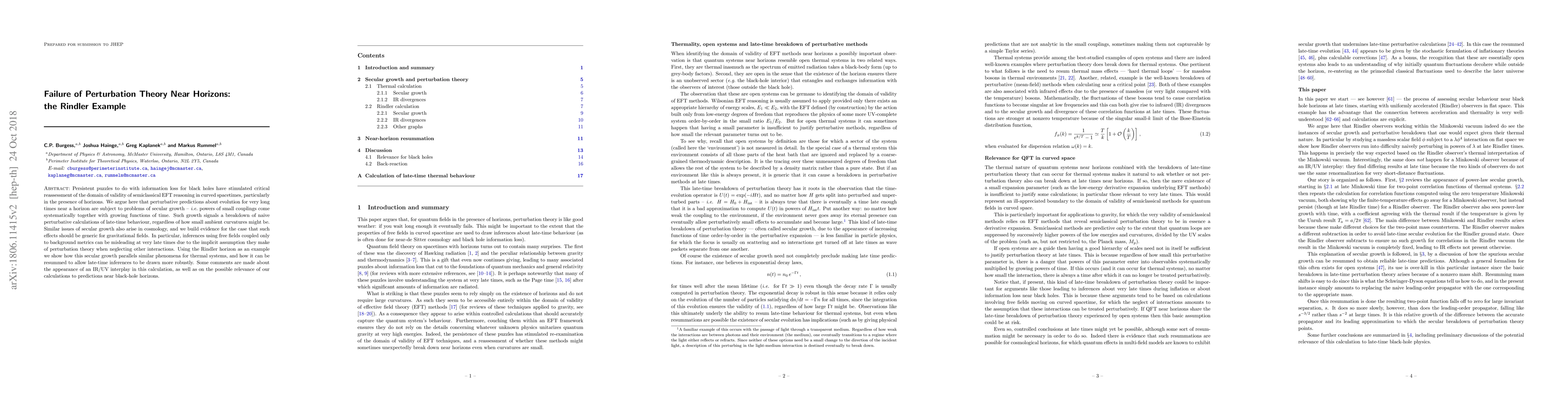 Thumbnail for Failure of Perturbation Theory Near Horizons: the Rindler Example