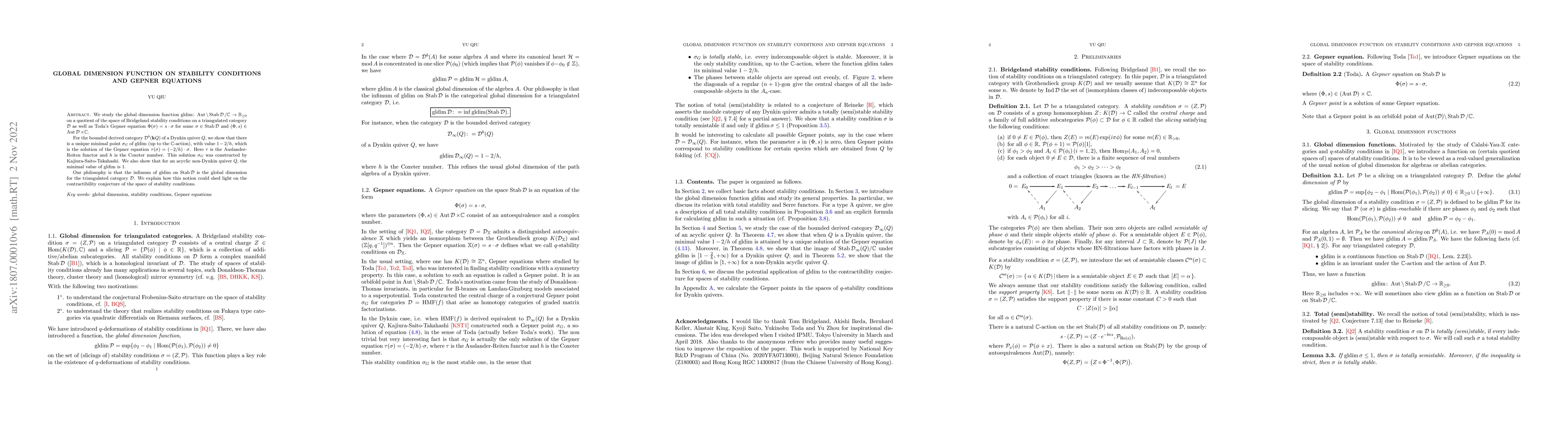 Thumbnail for Global dimension function on stability conditions and Gepner equations