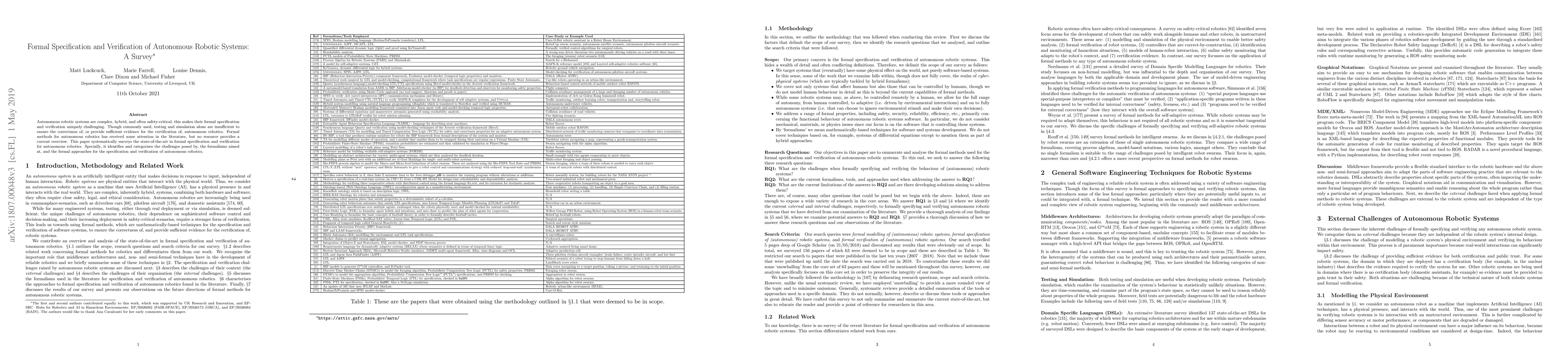 Thumbnail for Formal Specification and Verification of Autonomous Robotic Systems: A
  Survey