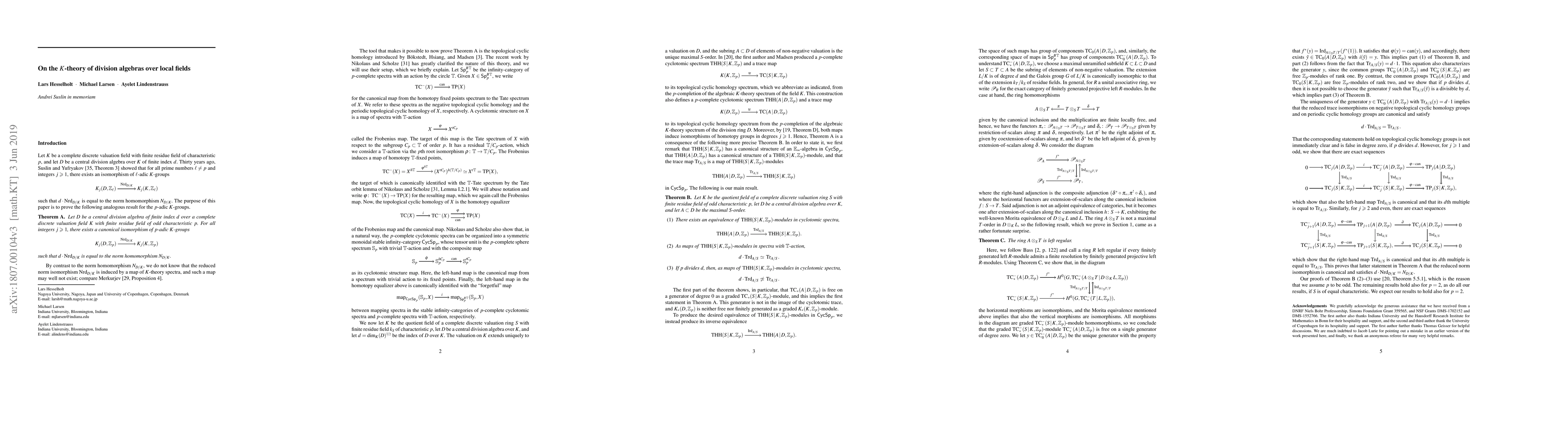 Thumbnail for On the K-theory of division algebras over local fields