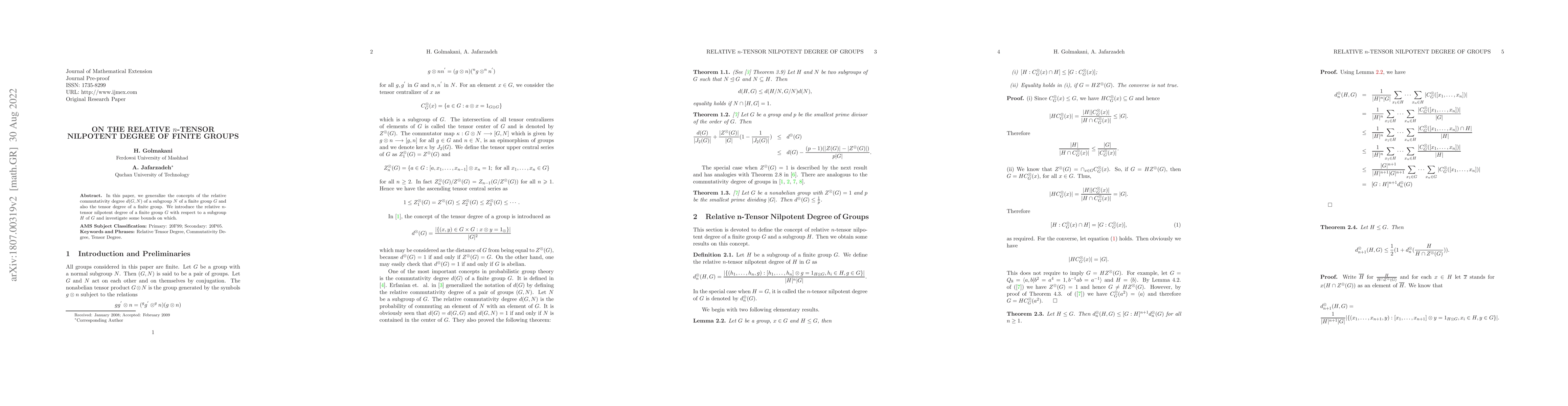 Thumbnail for On The Relative N-Tensor Nilpotent Degree of Finite Groups
