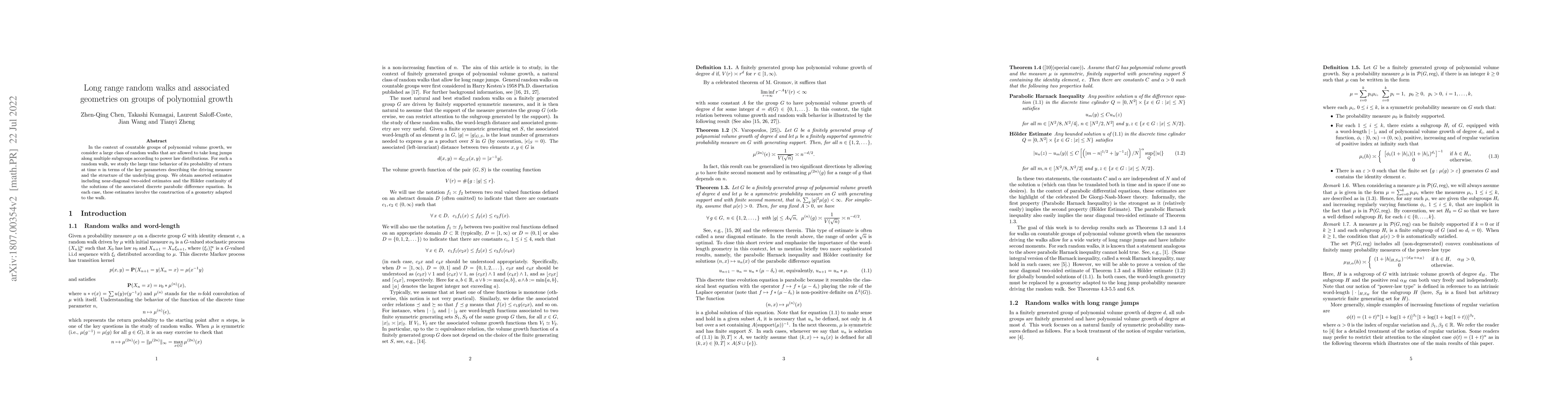Thumbnail for Long range random walks and associated geometries on groups of
  polynomial growth