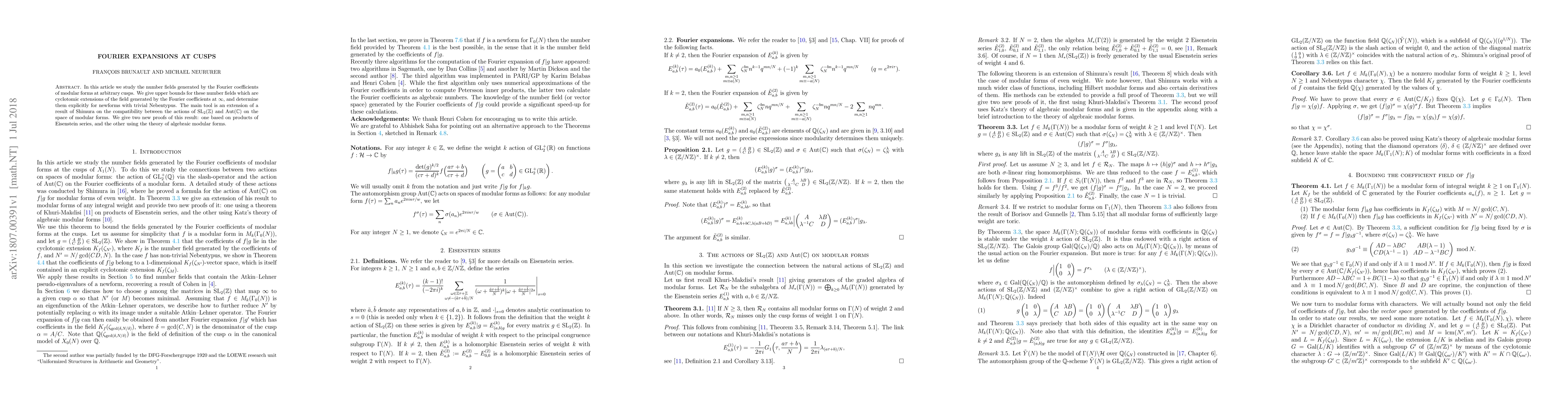 Thumbnail for Fourier expansions at cusps
