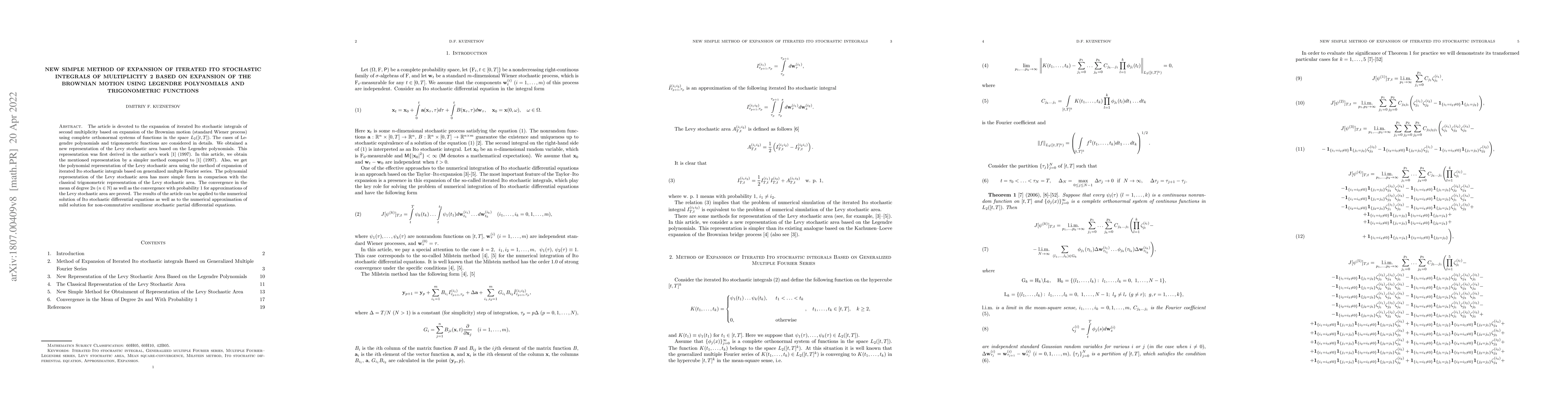 Thumbnail for New Simple Method of Expansion of Iterated Ito Stochastic integrals of
  Multiplicity 2 Based on Expansion of the Brownian Motion Using Legendre
  Polynomials and Trigonometric Functions