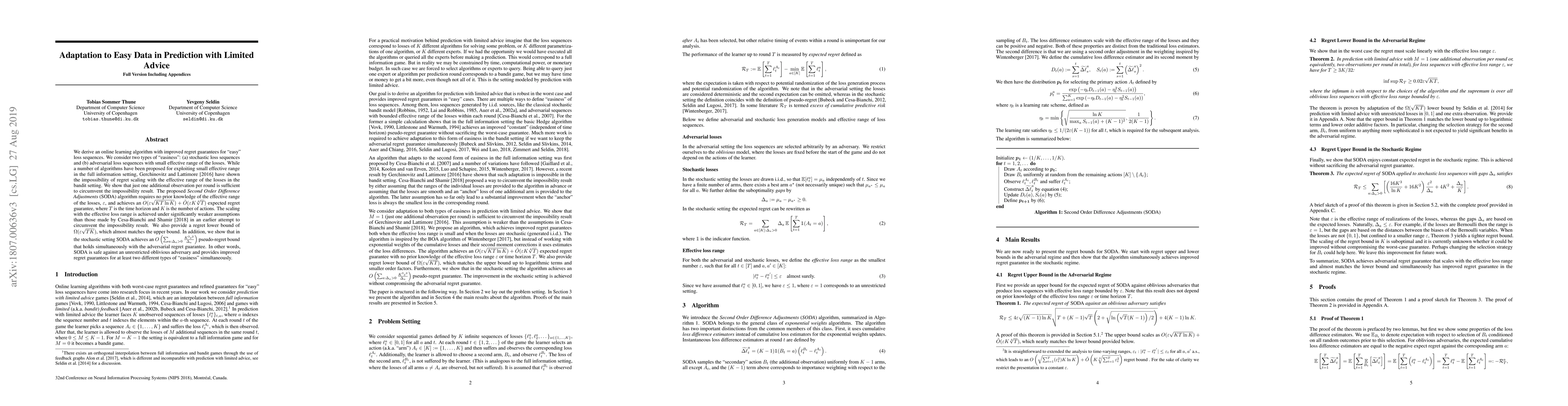 Thumbnail for Adaptation to Easy Data in Prediction with Limited Advice
