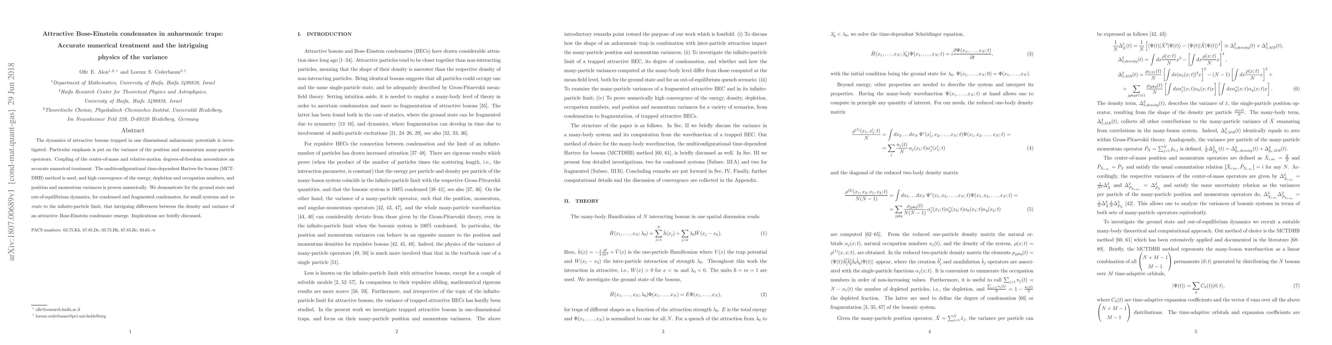 Thumbnail for Attractive Bose-Einstein condensates in anharmonic traps: Accurate
  numerical treatment and the intriguing physics of the variance